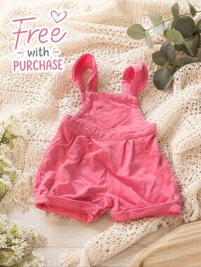 🎁 FREE w/ Purchase | Pink Heart Shortall Romper Size 12M